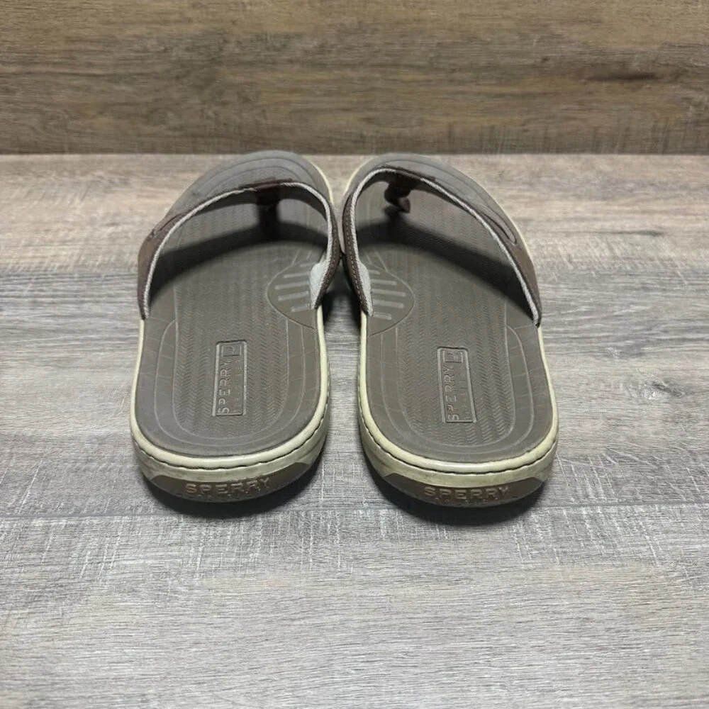 Sperry Baitfish Brown Leather Thong Sandals Men's Size 13